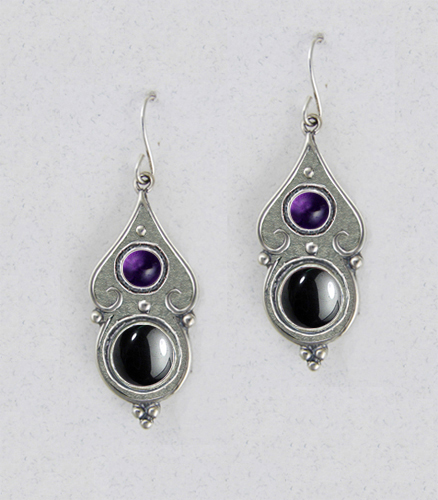 Sterling Silver Hematite And Amethyst Gemstone Drop Dangle Earrings